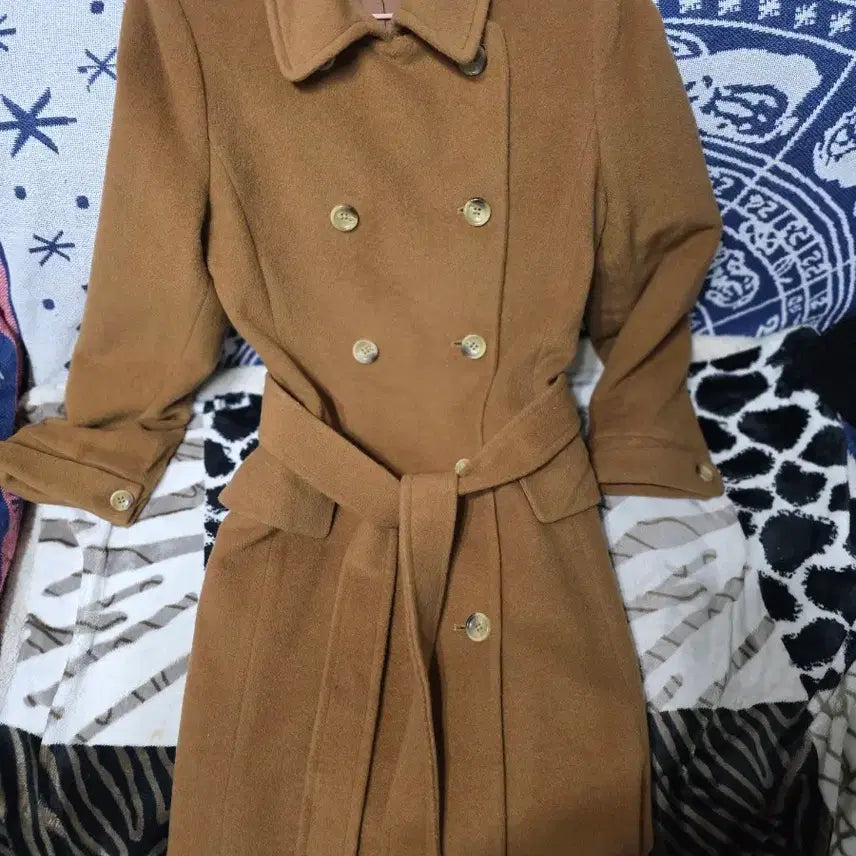 [BUNJANG] Avignon Brown Double Breasted Long Coat / 아비뇽브라운 벨트 더블 롱 코트