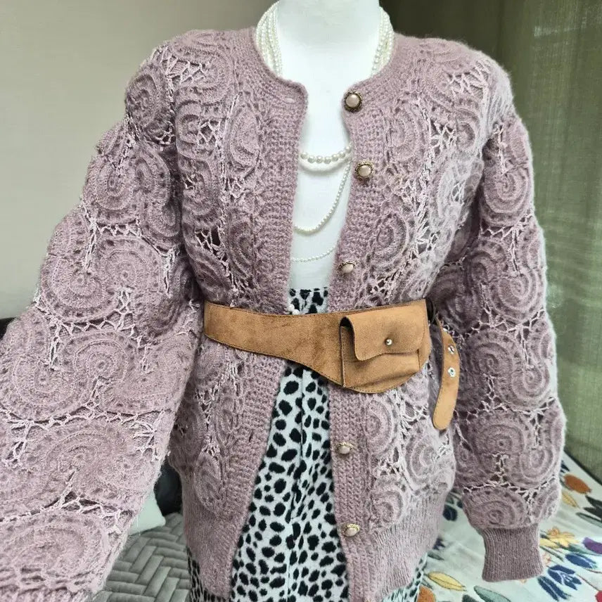 [BUNJANG] Loose Fit Embroidered Knit Jacket / [특가] 고퀄라인 전체 모티브자수 디테일 루즈핏 니트자켓