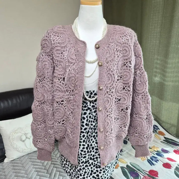 [BUNJANG] Loose Fit Embroidered Knit Jacket / [특가] 고퀄라인 전체 모티브자수 디테일 루즈핏 니트자켓