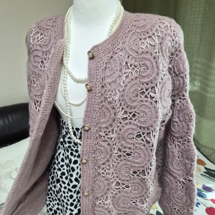 [BUNJANG] Loose Fit Embroidered Knit Jacket / [특가] 고퀄라인 전체 모티브자수 디테일 루즈핏 니트자켓