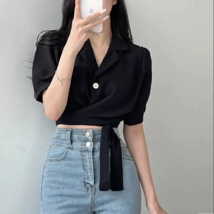 [BUNJANG] Crop Short Blouse / 크롭 숏 블라우스