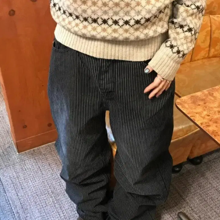 [BUNJANG] Gang Gang Shop Black Stripe Raw Denim / 갱갱샵 블랙 스트라이프 생지데님