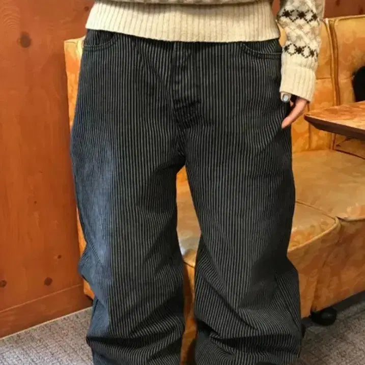 [BUNJANG] Gang Gang Shop Black Stripe Raw Denim / 갱갱샵 블랙 스트라이프 생지데님