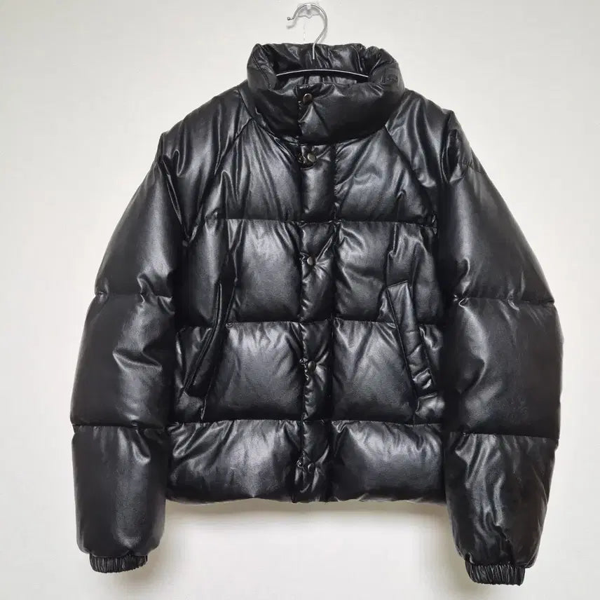 [BUNJANG] Ronron Down Leather Short Padded Jacket Black FREE / 론론 덕다운 레더 숏패딩 블랙 FREE