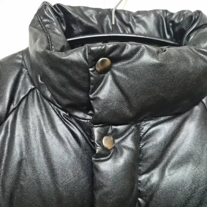 [BUNJANG] Ronron Down Leather Short Padded Jacket Black FREE / 론론 덕다운 레더 숏패딩 블랙 FREE