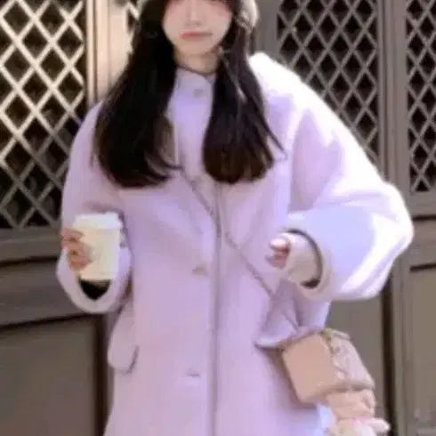 [BUNJANG] Light Pink Half Hooded Fur Coat / 연핑크 라이트 핑크 하프 후드 퍼 코트