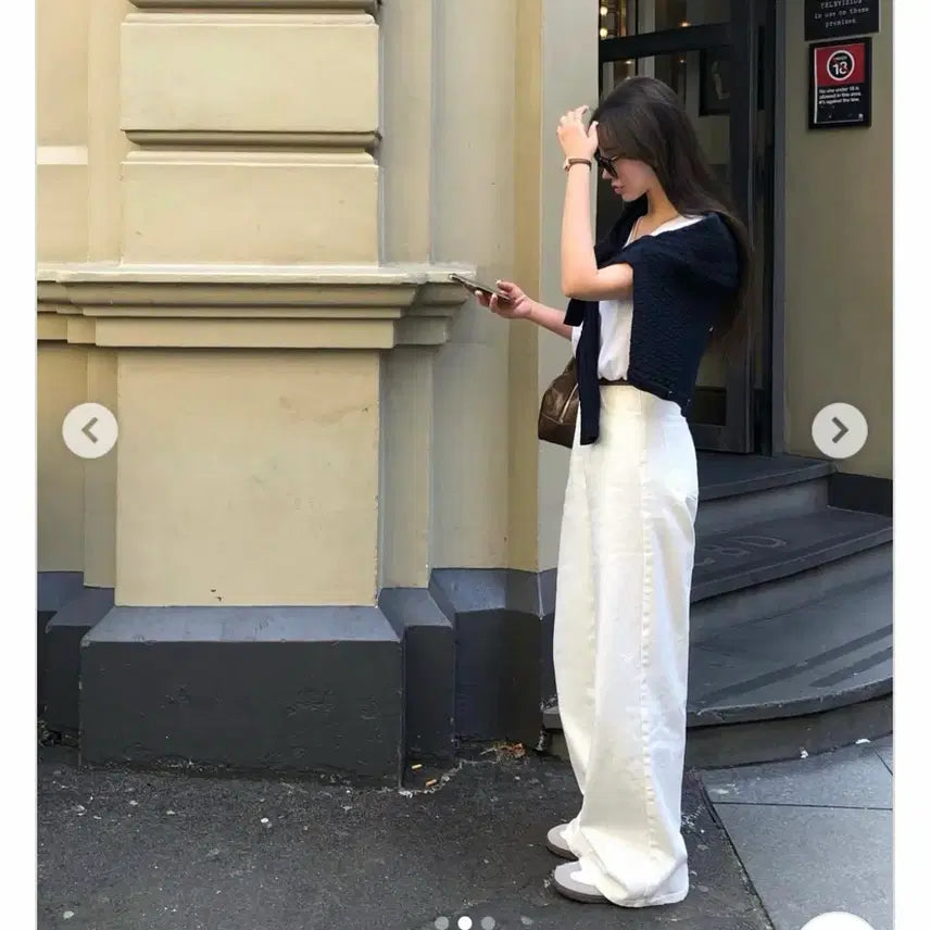 [BUNJANG] Basic Cotton Wide Pants (Cream) - Unused / 베이직 코튼 와이드 팬츠(크림색) *미사용*