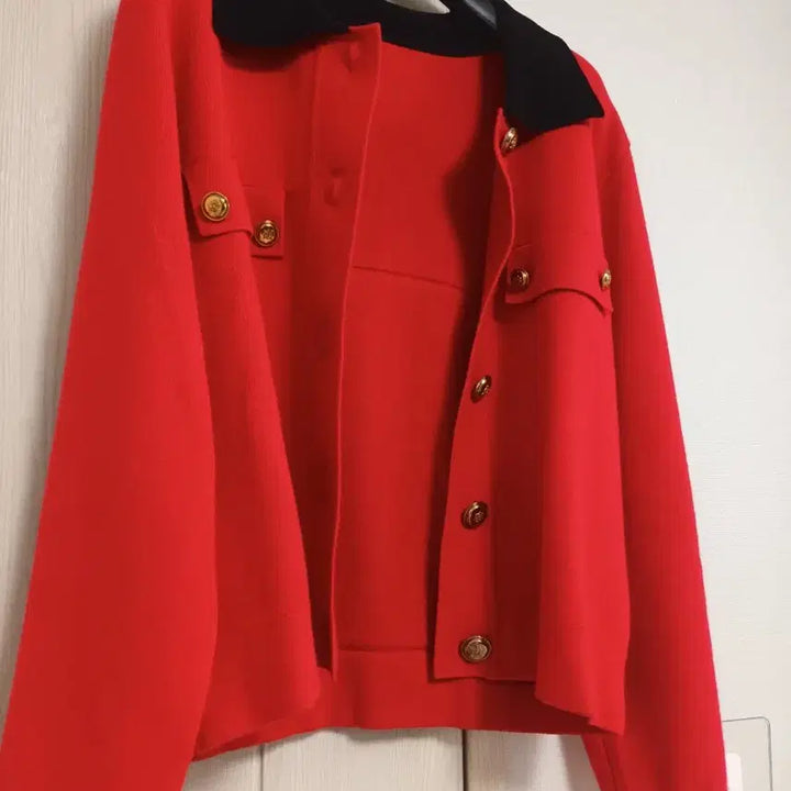 [BUNJANG] Red Tweed Jacket / 레드 배색 카라 트위드 자켓/ 고급소재