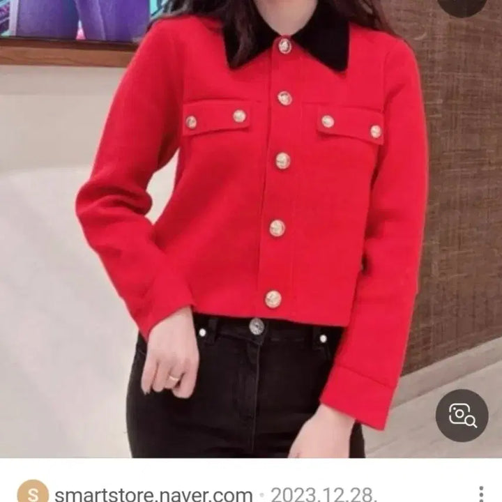 [BUNJANG] Red Tweed Jacket / 레드 배색 카라 트위드 자켓/ 고급소재