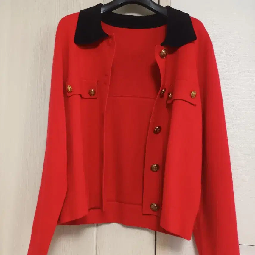 [BUNJANG] Red Tweed Jacket / 레드 배색 카라 트위드 자켓/ 고급소재