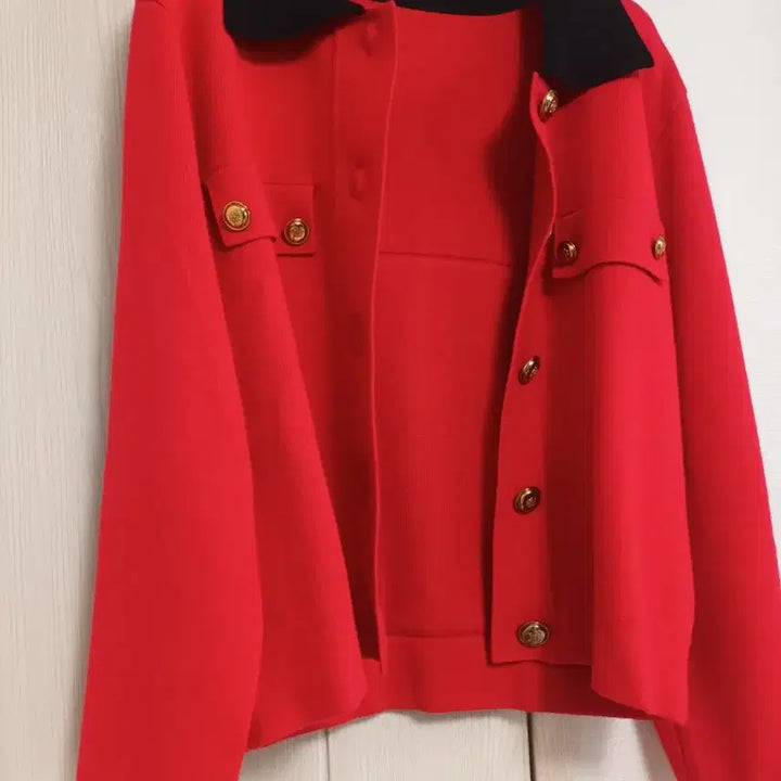 [BUNJANG] Red Tweed Jacket / 레드 배색 카라 트위드 자켓/ 고급소재