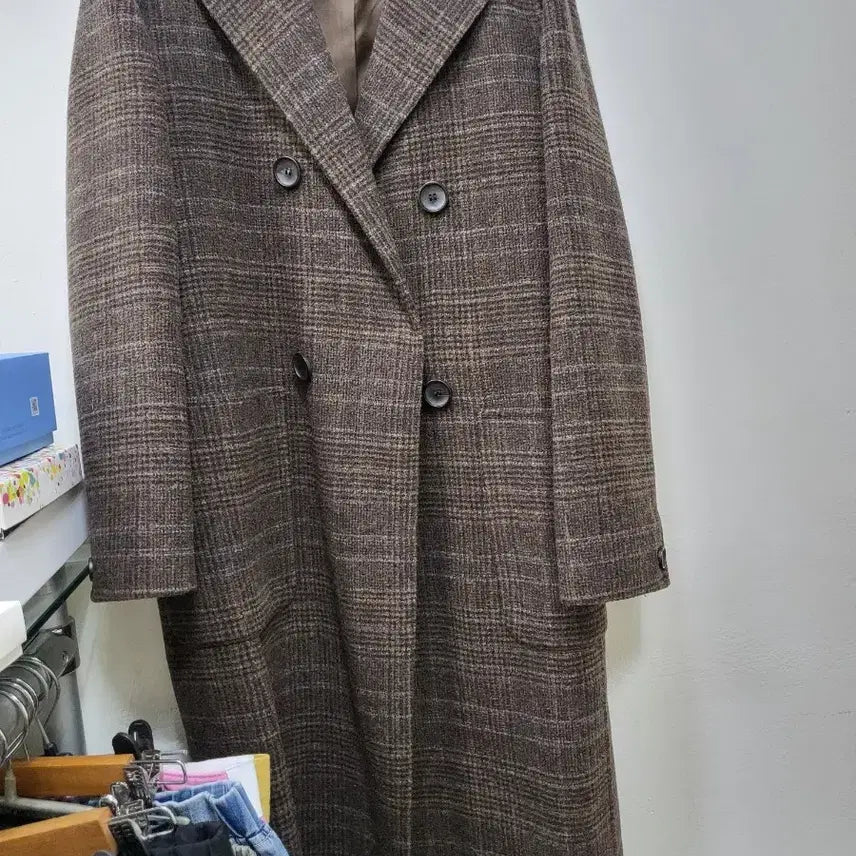 [BUNJANG] List Check Double Long Coat / 리스트 체크 더블 롱코트