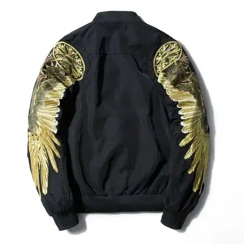 [BUNJANG] Embroidered Eagle Wing Bomber Jacket / 스카잔 금빛 자수 독수리 날개 항공점퍼 블루종