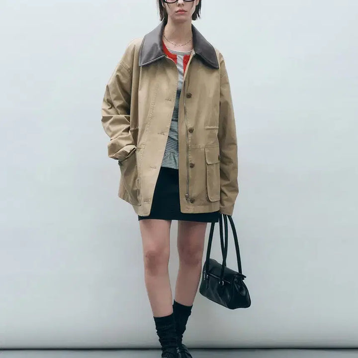 [BUNJANG] Mongdol Cotton Work Half Jacket - Beige / (새상품) 몽돌 mongdol 코튼 워크 하프 자켓 베이지