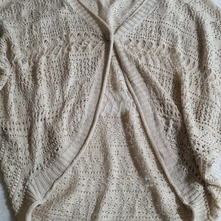 [BUNJANG] Vintage Ivory Punch Knit Cardigan / [일본빈티지] 아이보리 펀칭 니트 가디건 숏 Free