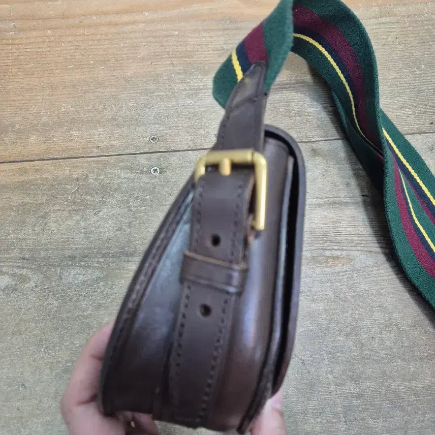 [BUNJANG] Polo Ralph Lauren Brown Leather Crossbody Bag / 폴로 브라운 가죽 크로스백 스트라이프 스트랩