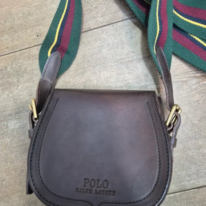 [BUNJANG] Polo Ralph Lauren Brown Leather Crossbody Bag / 폴로 브라운 가죽 크로스백 스트라이프 스트랩