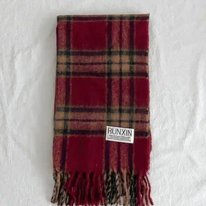 [BUNJANG] Check Stripe Scarf Red / 체크 스트라이프 목도리 레드