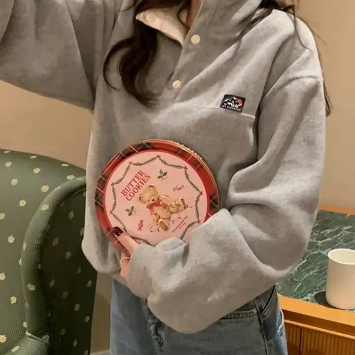 [BUNJANG] Studz Fleece Anorak Sweatshirt Gray / 스터즈 후리스 뽀글이 아노락 맨투맨 그레이