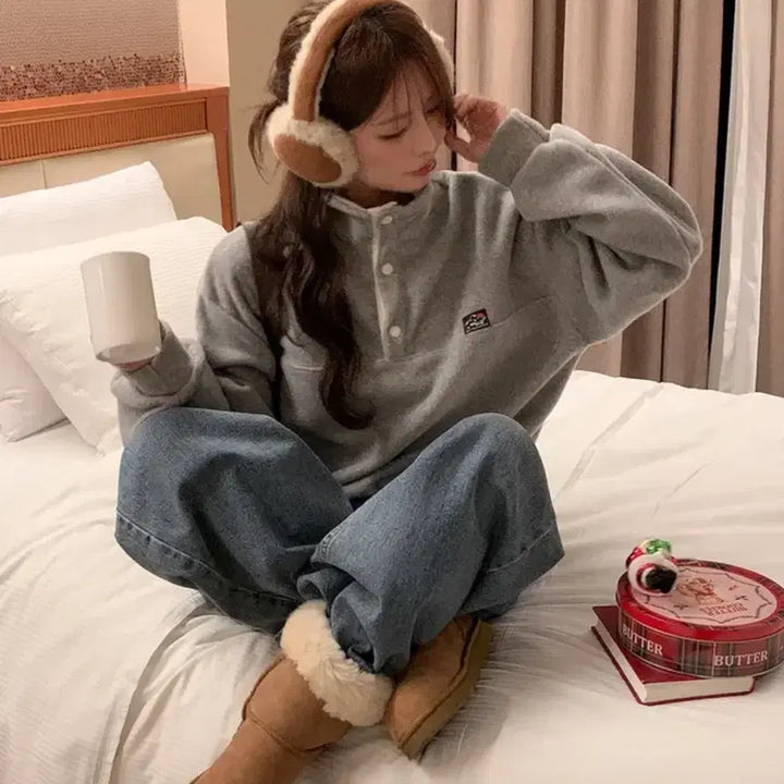 [BUNJANG] Studz Fleece Anorak Sweatshirt Gray / 스터즈 후리스 뽀글이 아노락 맨투맨 그레이