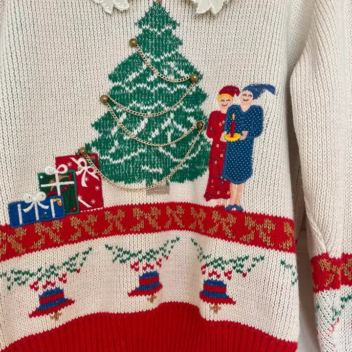 [BUNJANG] Christmas Gift Embroidered Tree Collar Wool Knit / 크리스마스 선물 자수 트리 카라 울 니트