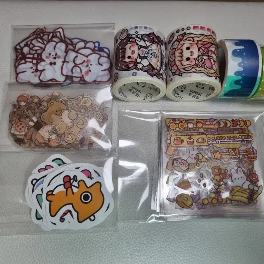 [BUNJANG] Bundle Set Decorative Stickers/Memo Pads/Masking Tape with Wooden Storage Box / 다꾸 인스/스티커/메모지/마테 일괄(+나무 보관함)