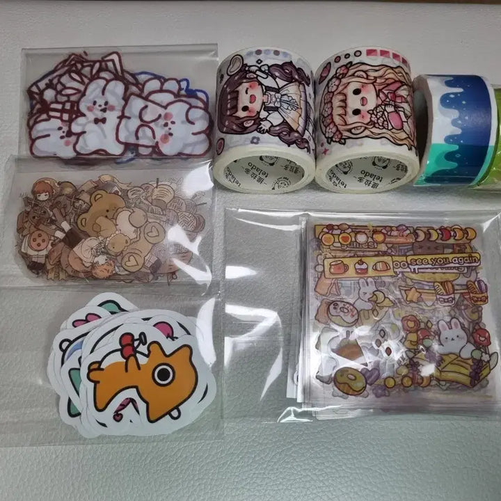 [BUNJANG] Bundle Set Decorative Stickers/Memo Pads/Masking Tape with Wooden Storage Box / 다꾸 인스/스티커/메모지/마테 일괄(+나무 보관함)