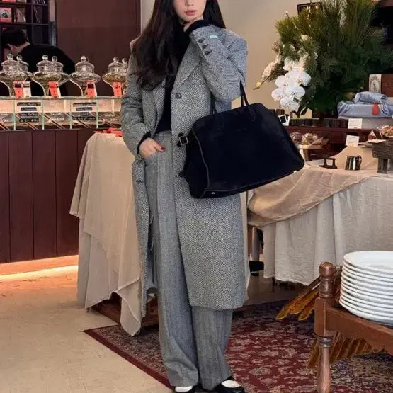 [BUNJANG] InstantFunk Herringbone Single Long Coat / 인스턴트펑크 헤링본 싱글 롱코트