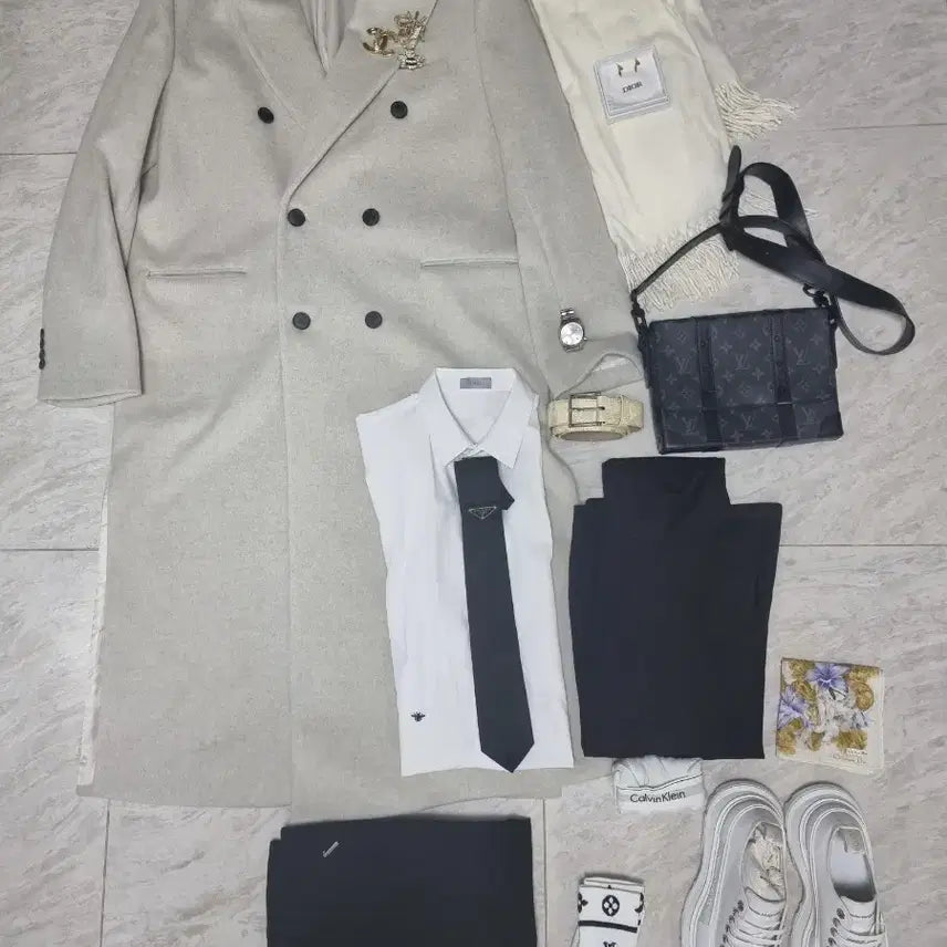 [BUNJANG] Decolozo Long Coat Oatmeal Ivory XL / 데꼬로소 롱코트 오트밀 화이트 아이보리 XL
