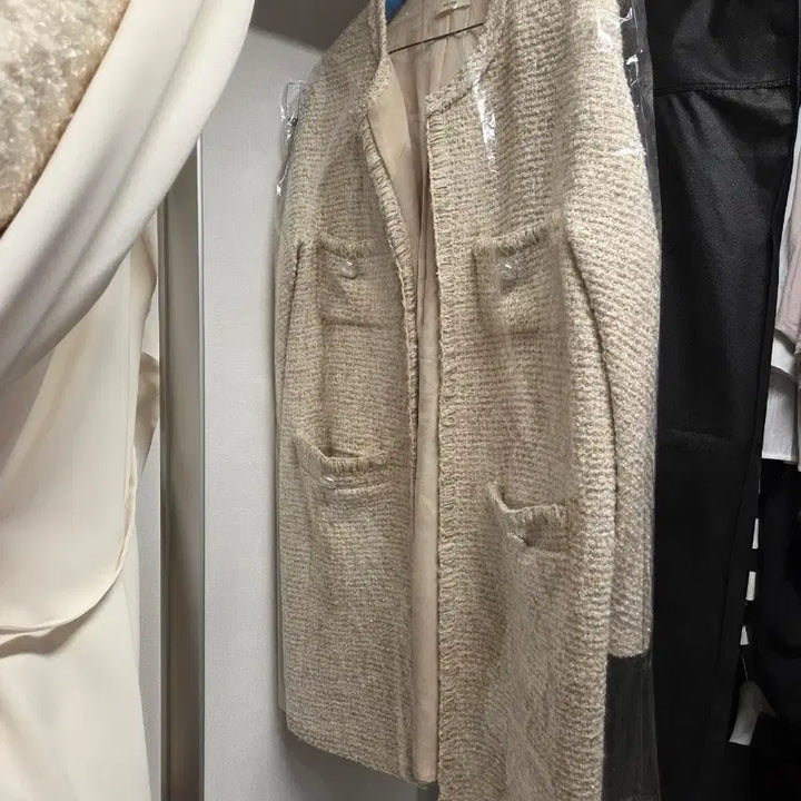 [BUNJANG] SYSTEM Beige Tweed Long Jacket / 한섬 SYSTEM 시스템 베이지 트위드 롱 자켓