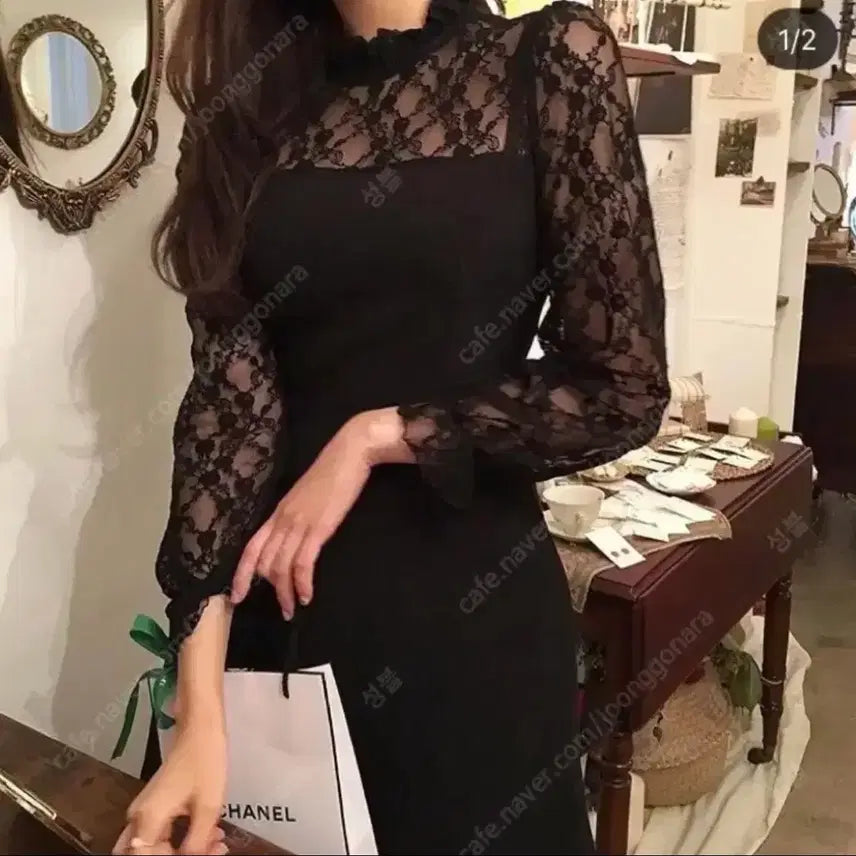 [BUNJANG] Skinny Pig Black Lace Dress / 스키니피그 블랙 레이스 원피스