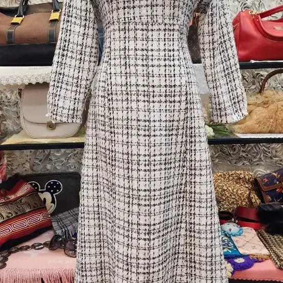 [BUNJANG] Unbranded Tweed Long Dress / 면 혼방 트위드 롱원피스 (55)