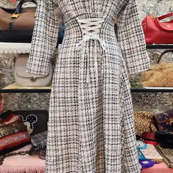 [BUNJANG] Unbranded Tweed Long Dress / 면 혼방 트위드 롱원피스 (55)