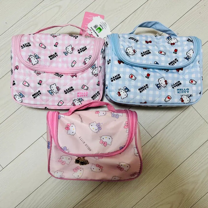 [BUNJANG] Hello Kitty Quilted Pouch Set / 헬로키티 퀼팅 파우치 화장품/여행용 3종