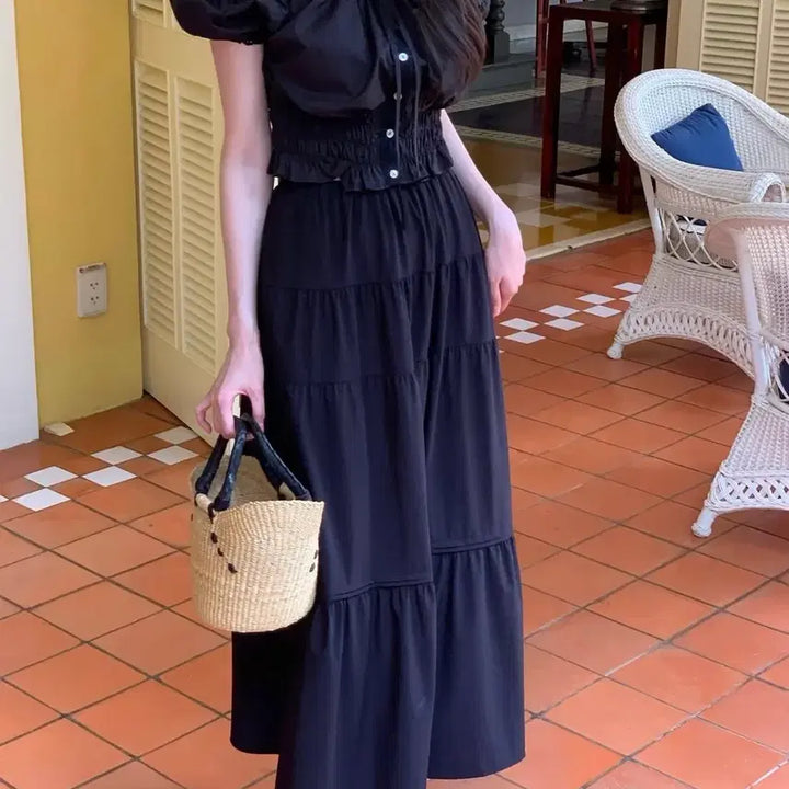 [BUNJANG] Levei Tiered Skirt - Black / 르브아 티어드 스커트_블랙