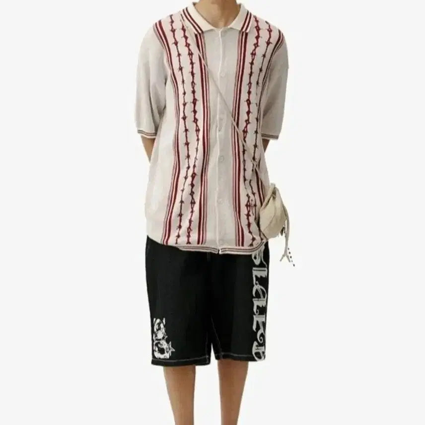 [BUNJANG] KAVISH Striped Half Sleeve Knit Shirt M / 카비시 스트라이프 하프 슬리브 니트 셔츠 M