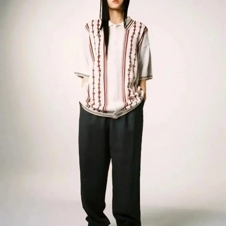 [BUNJANG] KAVISH Striped Half Sleeve Knit Shirt M / 카비시 스트라이프 하프 슬리브 니트 셔츠 M