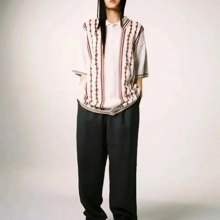 [BUNJANG] KAVISH Striped Half Sleeve Knit Shirt M / 카비시 스트라이프 하프 슬리브 니트 셔츠 M