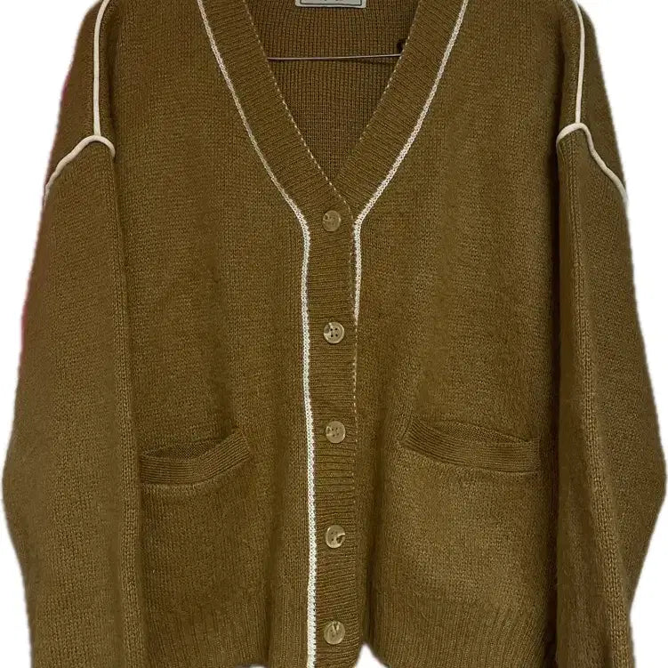 [BUNJANG] From Beginning V-Neck Oversized Line Cardigan Mustard / 프롬비기닝 브이넥 오버핏 라인 가디건 머스타드