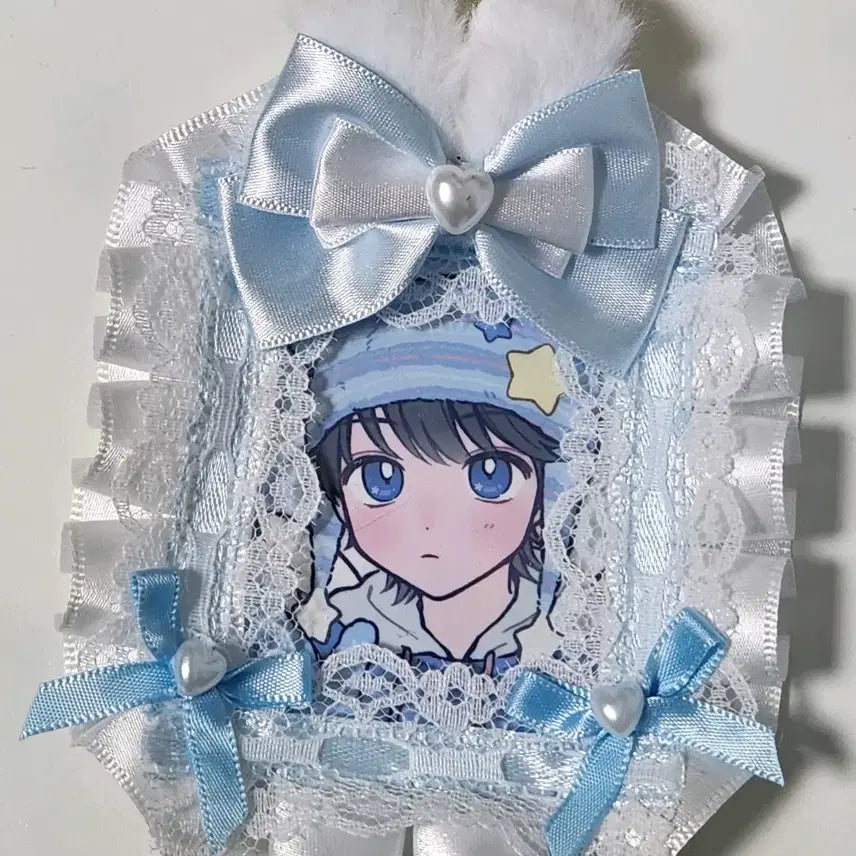 [BUNJANG] White Blue Bunny Lace Toploader Photocard Holder / 화이트 블루 버니 레이스탑꾸 토끼 리본탑로더 하늘색 포카홀더