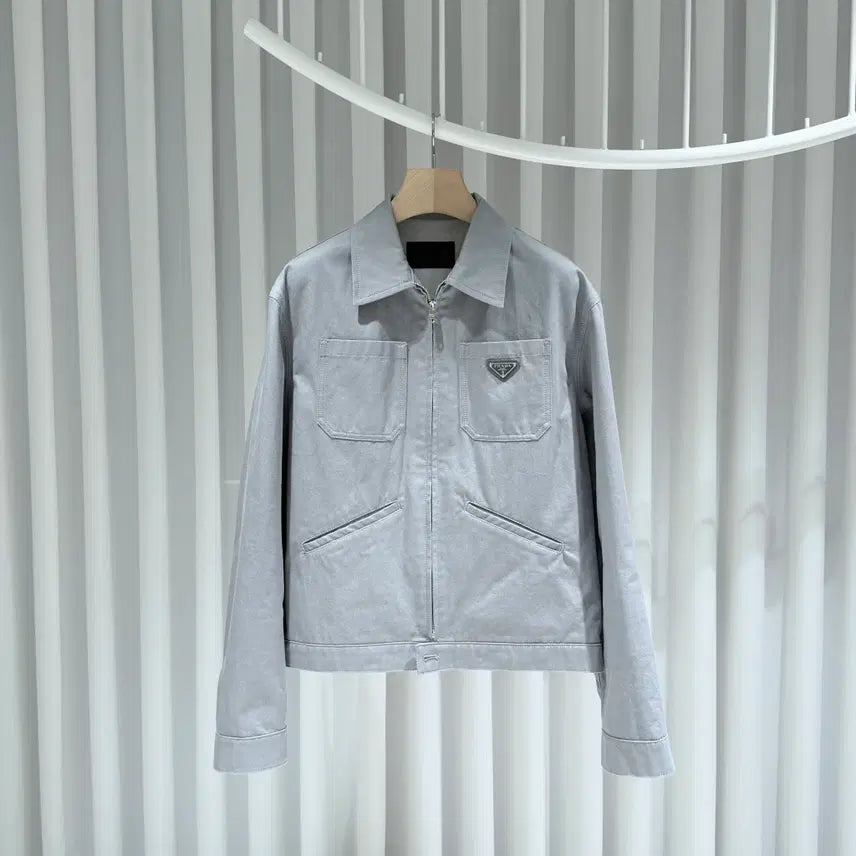 [BUNJANG] Prada Triangle Logo Gray Blouson Jacket / ( S+ / M ) 프라다 삼각로고 신형 그레이 블루종 자켓
