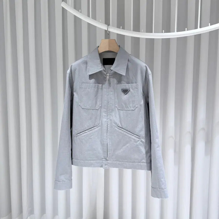[BUNJANG] Prada Triangle Logo Gray Blouson Jacket / ( S+ / M ) 프라다 삼각로고 신형 그레이 블루종 자켓