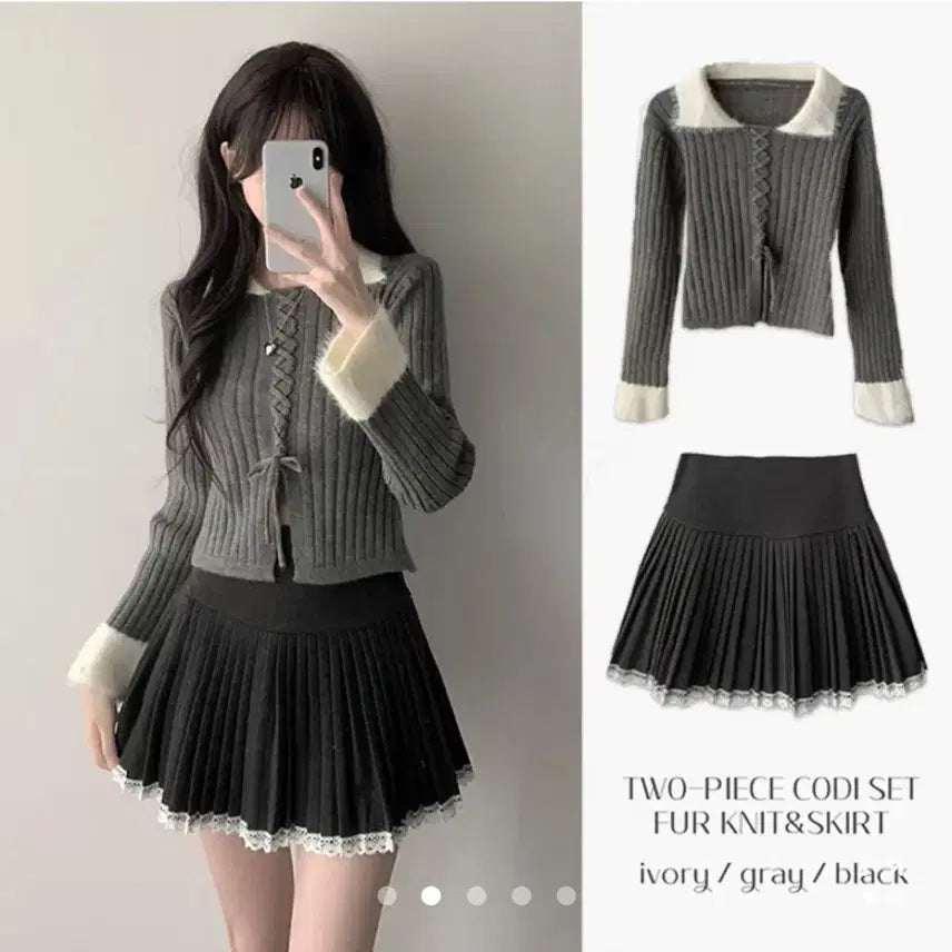 [BUNJANG] SeoKong Angora Pointed Collar Corset Ribbed Knit Top / 에이블리 서콩 퍼 카라 코르셋 골지 니트