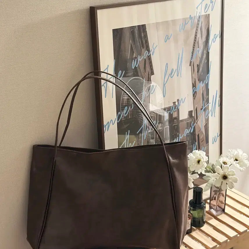 [BUNJANG] Large Leather Tote Bag - Brown / 빅사이즈 가죽 토트백 브라운