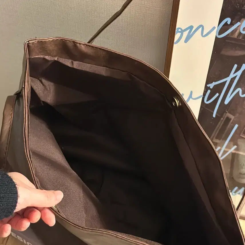 [BUNJANG] Large Leather Tote Bag - Brown / 빅사이즈 가죽 토트백 브라운