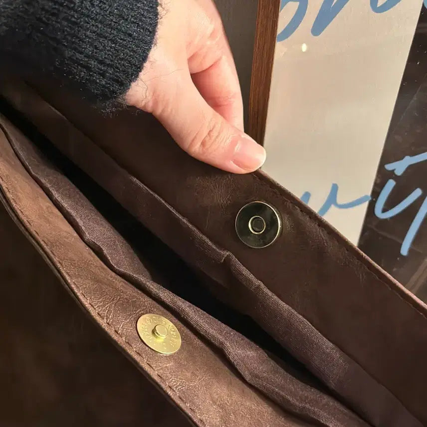 [BUNJANG] Large Leather Tote Bag - Brown / 빅사이즈 가죽 토트백 브라운
