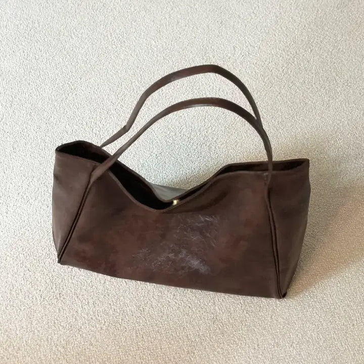 [BUNJANG] Large Leather Tote Bag - Brown / 빅사이즈 가죽 토트백 브라운