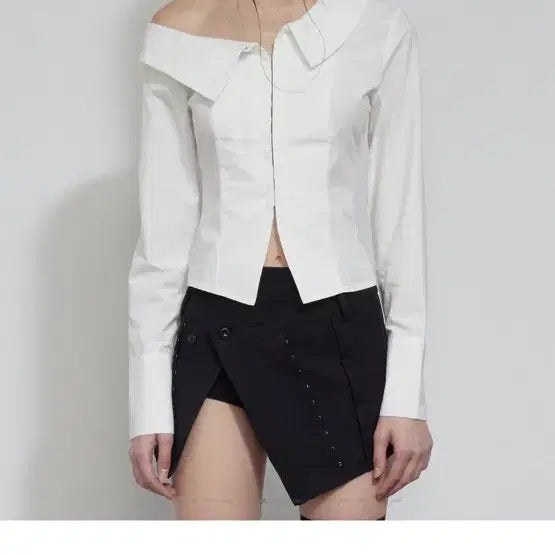 [BUNJANG] Bohemian Seoul One Shoulder Slim Fit Shirt Ivory / 보헤미안서울 원숄더 슬림핏 셔츠 아이보리