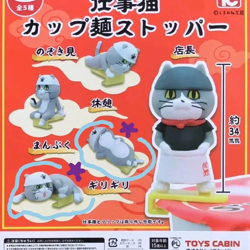 [BUNJANG] Shigotoneko Working Cat Noodle Stopper Figure Bundle / [시고토네코] 일하는 고양이 현장냥이 누들 스토퍼 가챠 2개