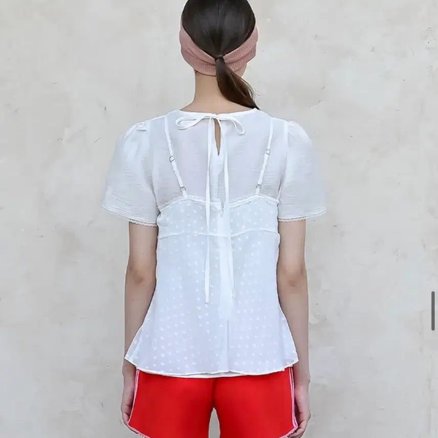 [BUNJANG] Vital Sign Lace Dot Chiffon Bustier Blouse Set / 바이탈싸인 레이스 도트 쉬폰 뷔스티에 블라우스 셋업 (1회 착용) 레이어
